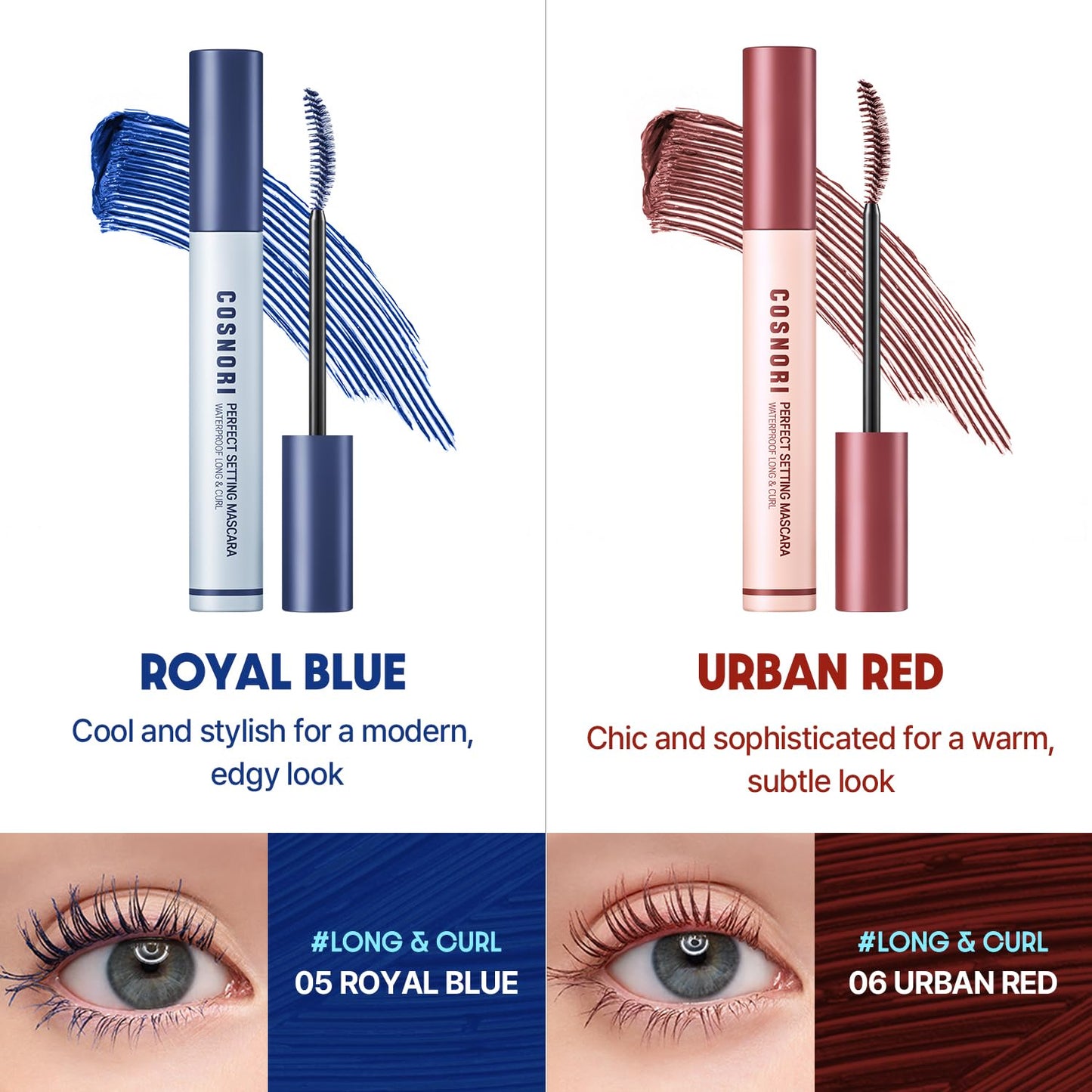 COSNORI Perfect Setting Waterproof Mascara Volume & Curl - Volumizing Mascara Black - Thicker, Voluminous Eyelashes - Waterproof