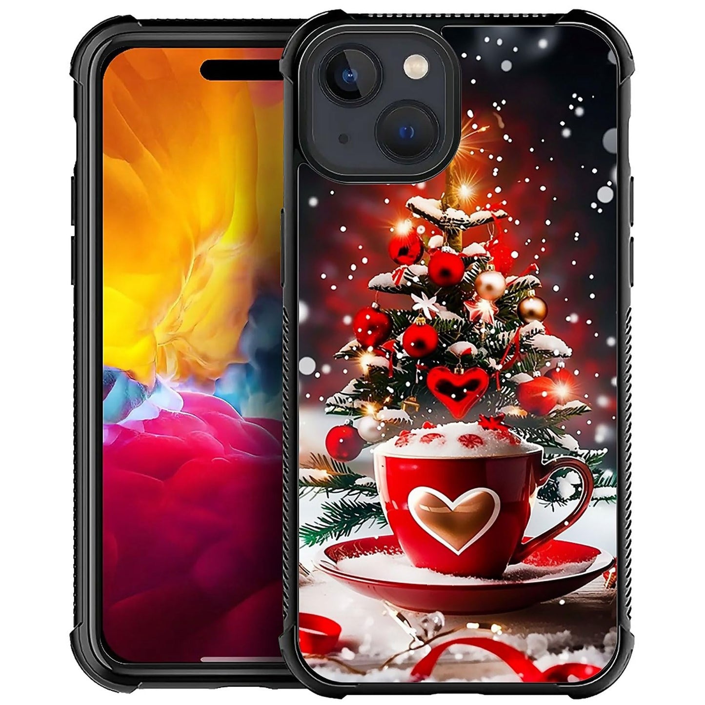 XUANWENPA for iPhone 14 Case,The Black Shell Design is Bright,Anti Drop and Dust-Proof,Christmas Tree Love Cup.