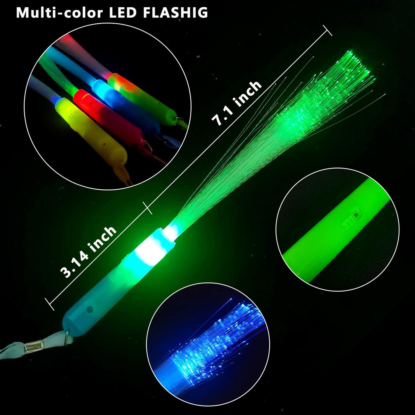 OceanWings Glow Sticks Bulk Party Favor Supplies Pack Glow Fiber Optic Wands,Glow in the dark Party Supplies Favor Flashing Light Up Sticks for Birthday Holiday Party Wedding Halloween Christmas(100)