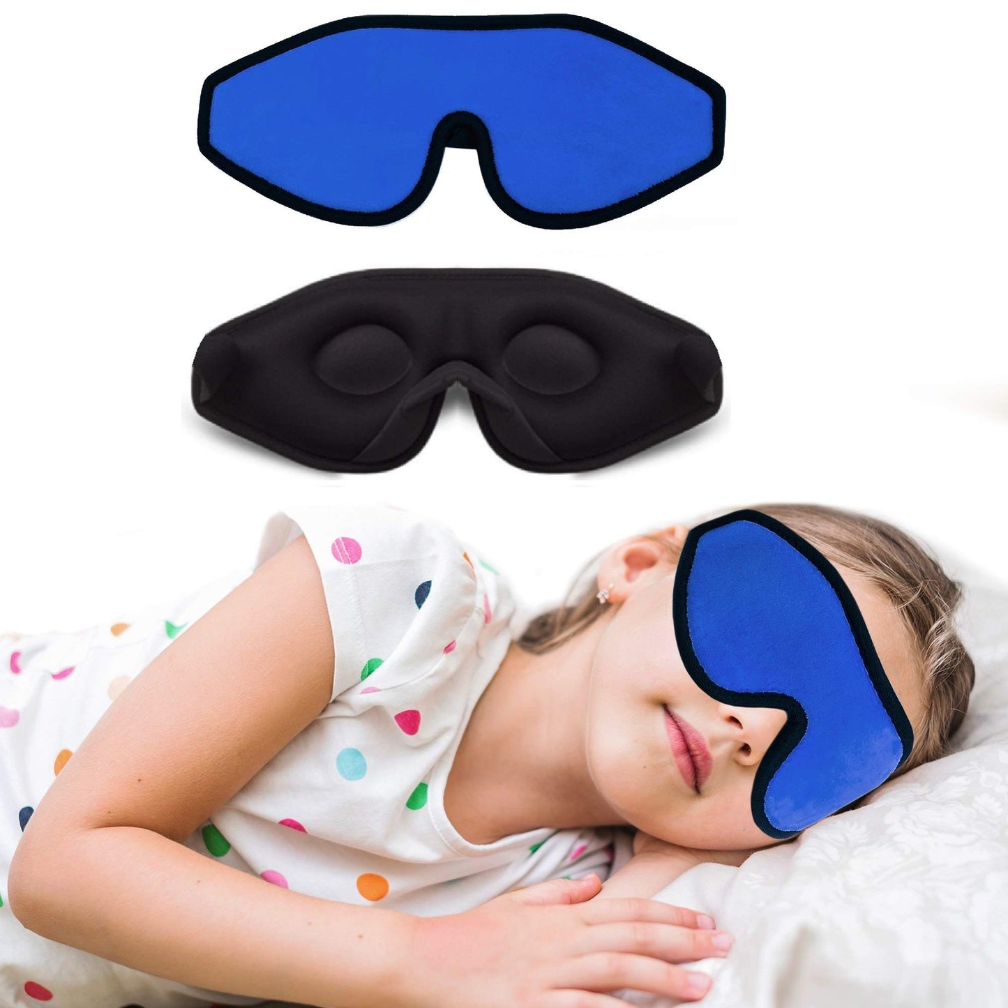 ASTRA VENA 3D Sleep Mask for Kids, Light Block Sleeping Blindfold Memory Foam Contoured Eye Mask for Sleep, Adjustable Strap Eye Cover and Travel Sleep Mask for Boys Girls, Dark Blue