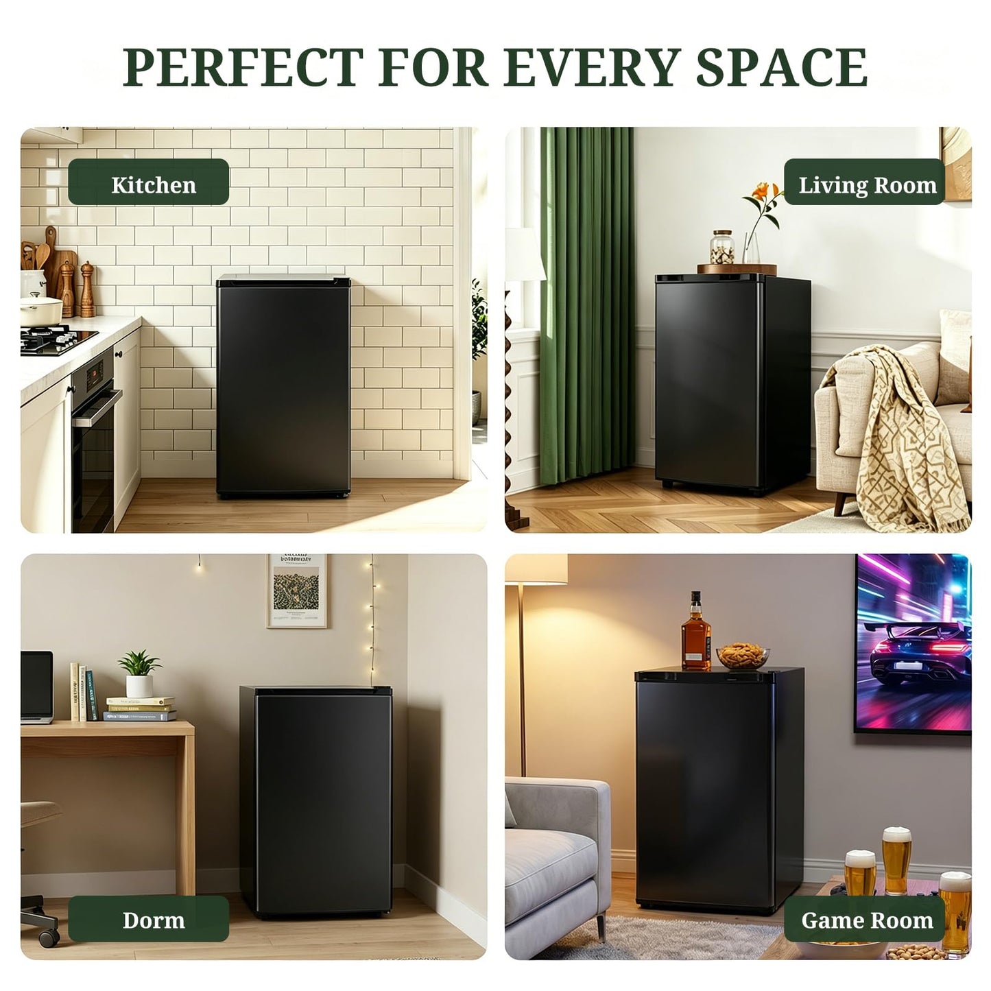 Mini Fridge with Freezer, 3.2 Cu.Ft Compact Single Door Refrigerator with Adjustable Thermostat, Low Noise & Energy Efficient (0.41kWh/Day), Small Fridge for Bedroom, Dorm, Office, Apartment (Black)