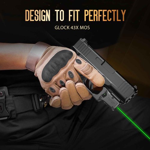 WARRIORLAND Green Laser Sight Fit Glock 43X MOS with Kydex Holster,Green Beam Sight with Power Indicator, Glock 43X MOS Laser with IWB Holster Right Hand, WLS-100G w/ G43X MOS