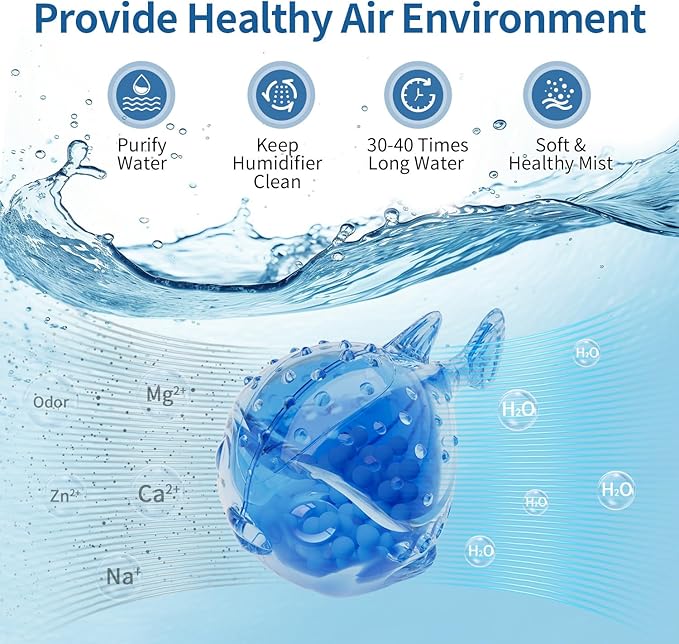 Humidifier Cleaning Fish - Humidifier Tank Cleaner Demineralization Cartridge | Prevents White Dust, Odor & Scale | Universal Fit for Most Humidifiers & Fish Tanks (12-Pack)