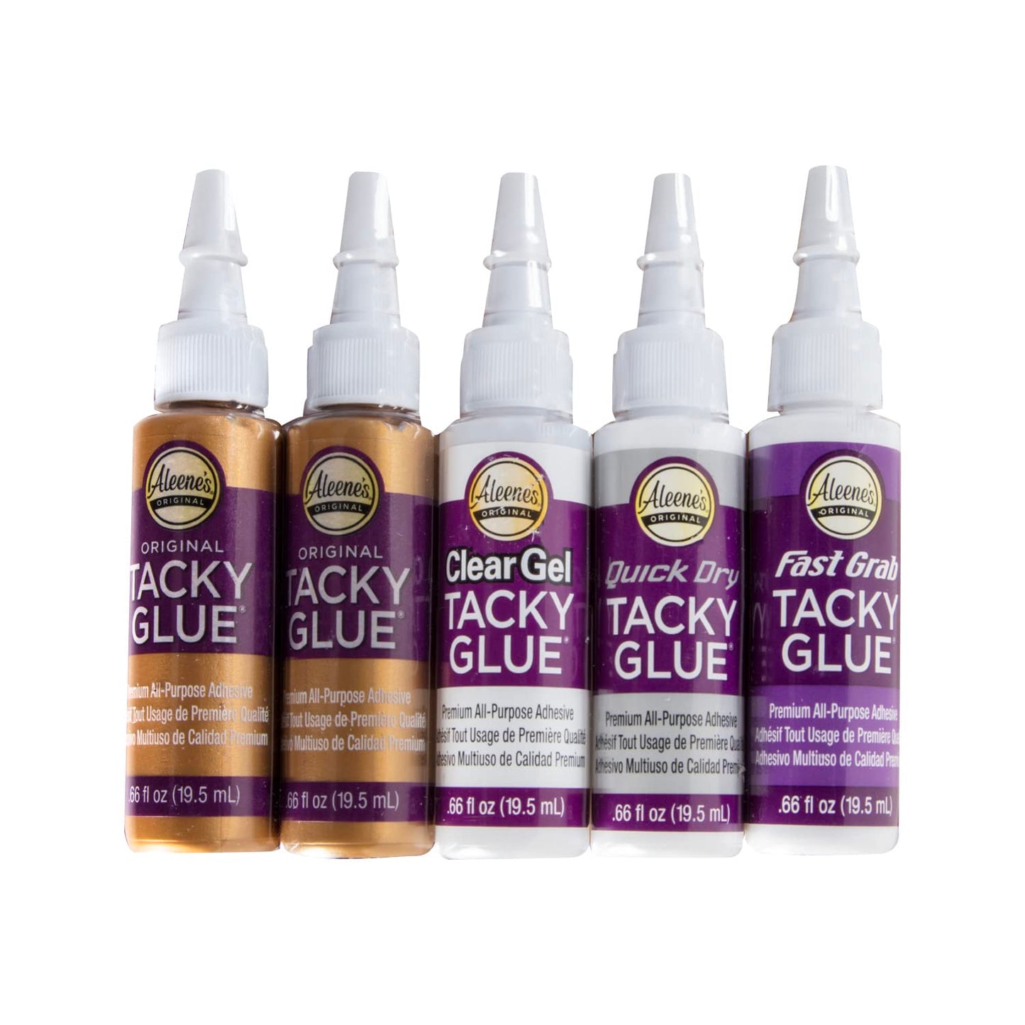 Aleene's Tacky 5-Piece Trial Pack, All Purpose Glue for Crafts and DIY Projects, Includes Original Tacky Glue, Clear Gel, Quick Dry, and Fast Grab Adhesive, .66 fl oz 5-Pack