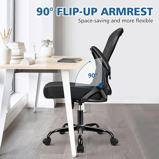 Winrise Office Desk Chair, Ergonomic Breathable Mesh Computer Chair Home Office Desk Chairs with Adjustable Lumbar Support & Flip-up Arms (Black, 2 Pack)