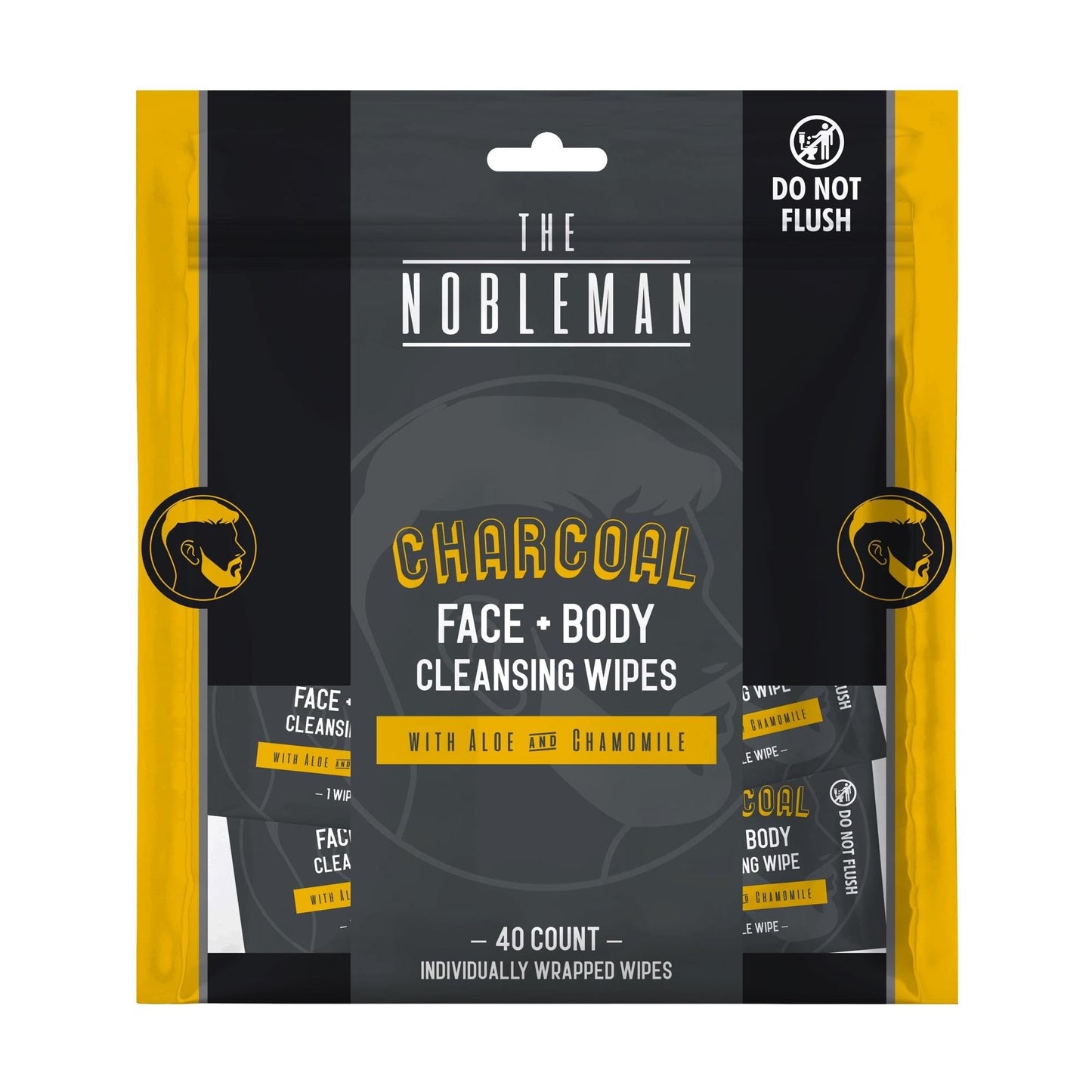 The Nobleman Charcoal Face + Body Cleansing Wipes, 40 Ct. Individually Wrapped - With Aloe & Chamomile for Oil Control, Hydratio