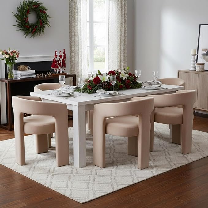 DAYALANE Modern Barrel Dining Chairs Set of 4, Upholstered Velvet Dining Room & Kitchen Chair with Curved Back, Comfy Accent Side Reading Armchair for Living Room Bedroom Kitchen Home Office, Khaki