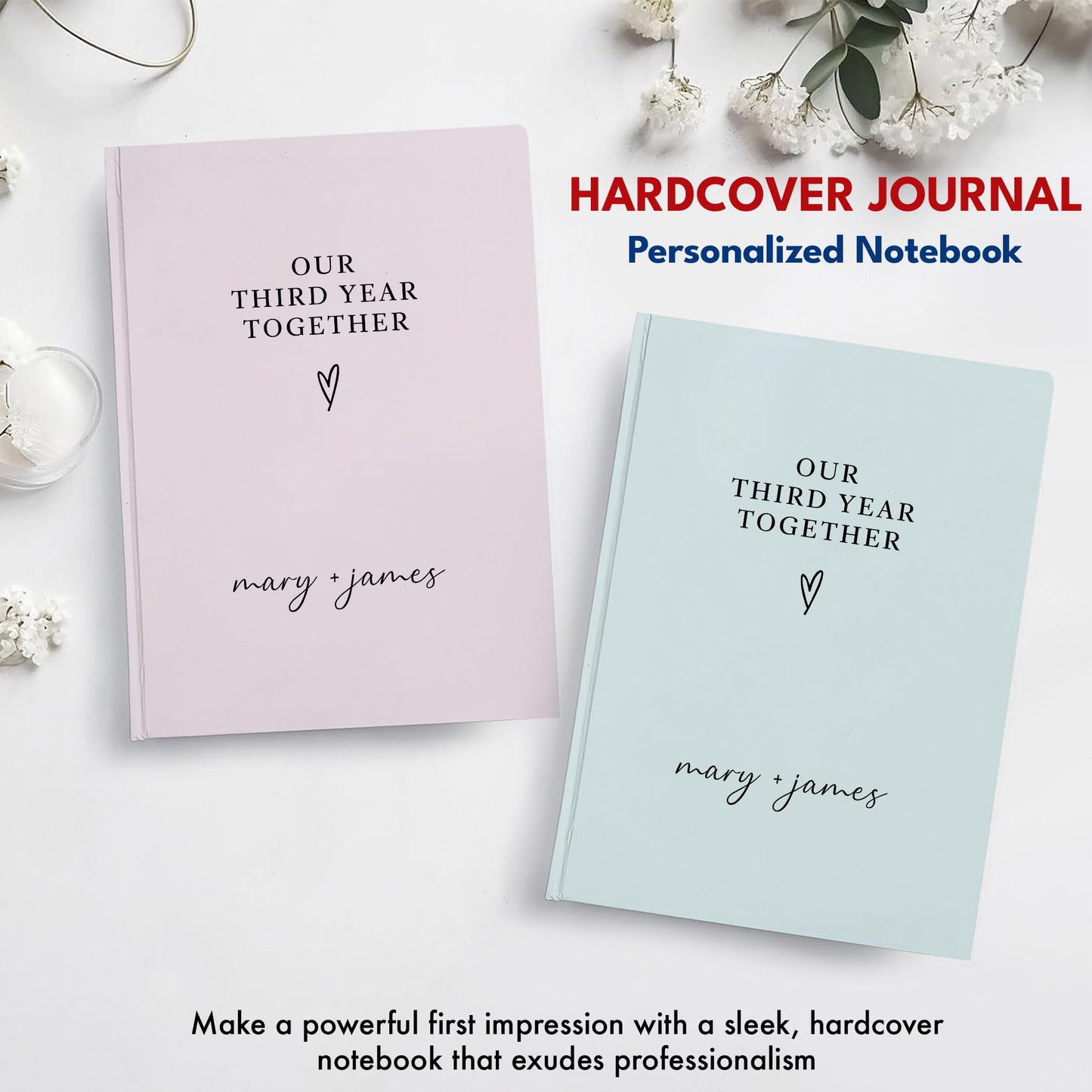 Personalized Couple Notebook – Custom Name, Spine & Back Cover – Paper Gift for Anniversary, Our First Year Together Journal, Couple Memory Keepsake, Bucket List Book, Wedding Gift Anniversary