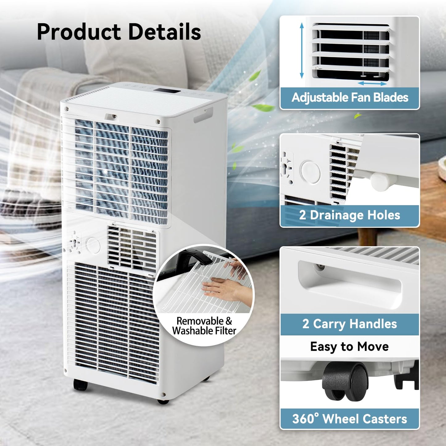 Aoxun 10000 Btu Portable Air Conditioners, 4-In-1 Ac Unit, Fast Cooling, Dehumidifier, Fan & 24H Timer Quiet Sleep, W/Remote Con