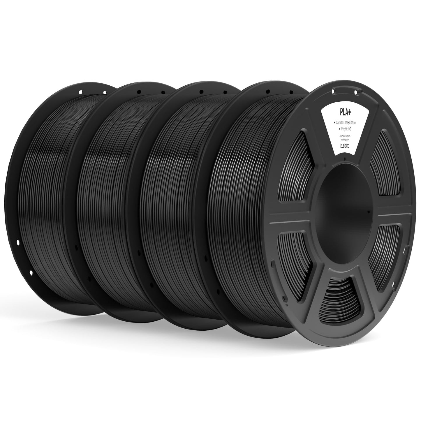 ELEGOO PLA+ Filament 1.75mm Black 4KG, High Toughness PLA Plus 3D Printer Filament Dimensional Accuracy +/- 0.02mm, 4pcs 1kg Spo
