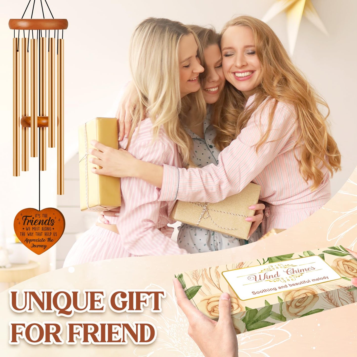 Best Friend Birthday Gifts for Women, Unique Friendship Gifts for Women, Ideas Wind Chimes for BFF, Soul Sister, Unique Outdoor Garden Decor for Female 25.6" Wind Chime