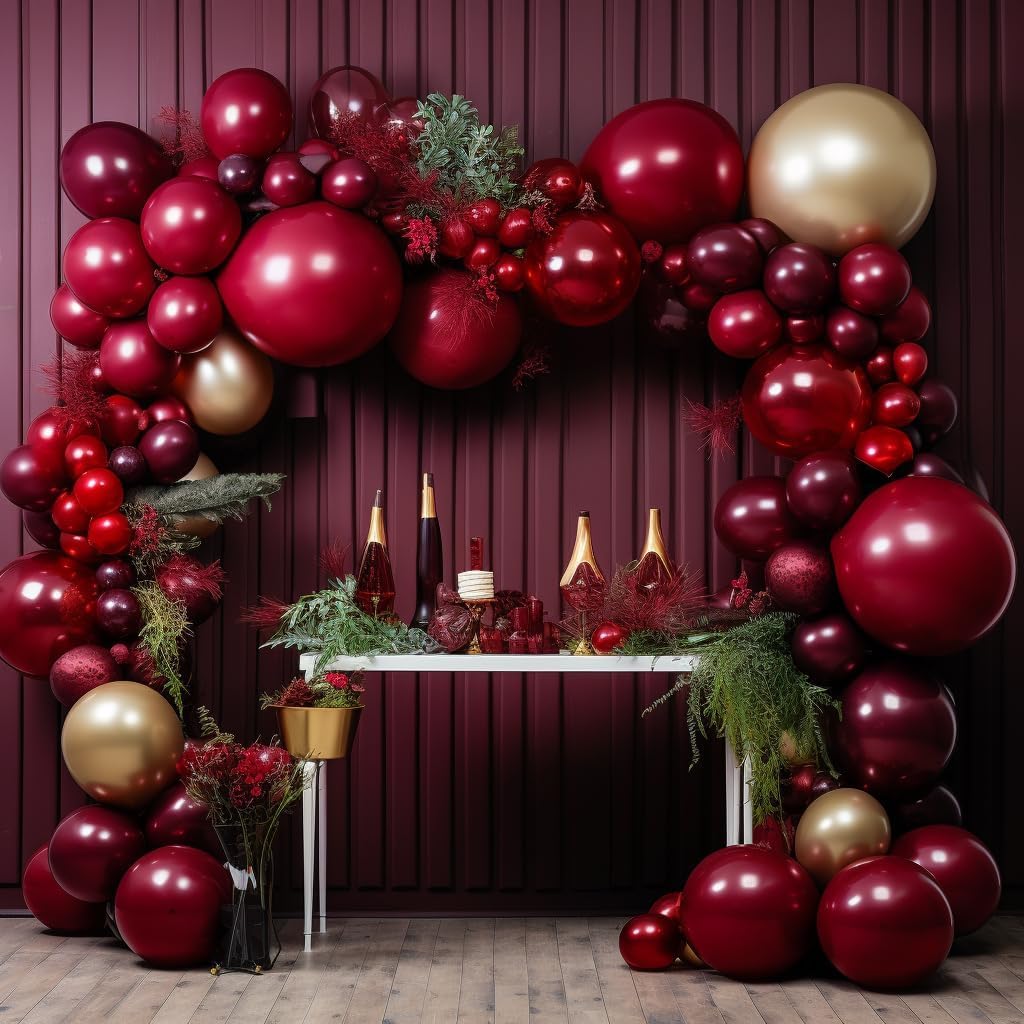 Burgundy Balloons Double Stuffed Maroon Balloon Garland Different Sizes 18/12/5in Wine Red Balloons Ruby Red Balloon Arch Kit for Birthday Mother Day Baby Shower Wedding Party Decorations.