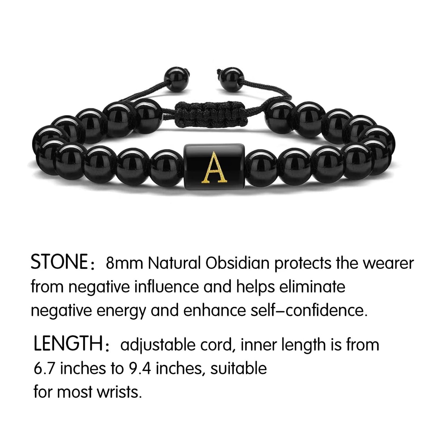Mens Bracelet Jewelry Gifts, 8mm Natural Tiger Eye Black Lava Rock Stone Mens Anxiety Initial Bracelets Adjustable Aromatherapy