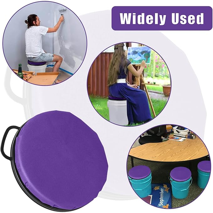Foxtune 360-Degree Swivel Bucket Seat, 5 Gallon Bucket Lid, Spin Bucket Seat Cushion, Silent, Comfortable, Water-Resistant, for Fishing, Gardening, Hunting and Camping (Purple)