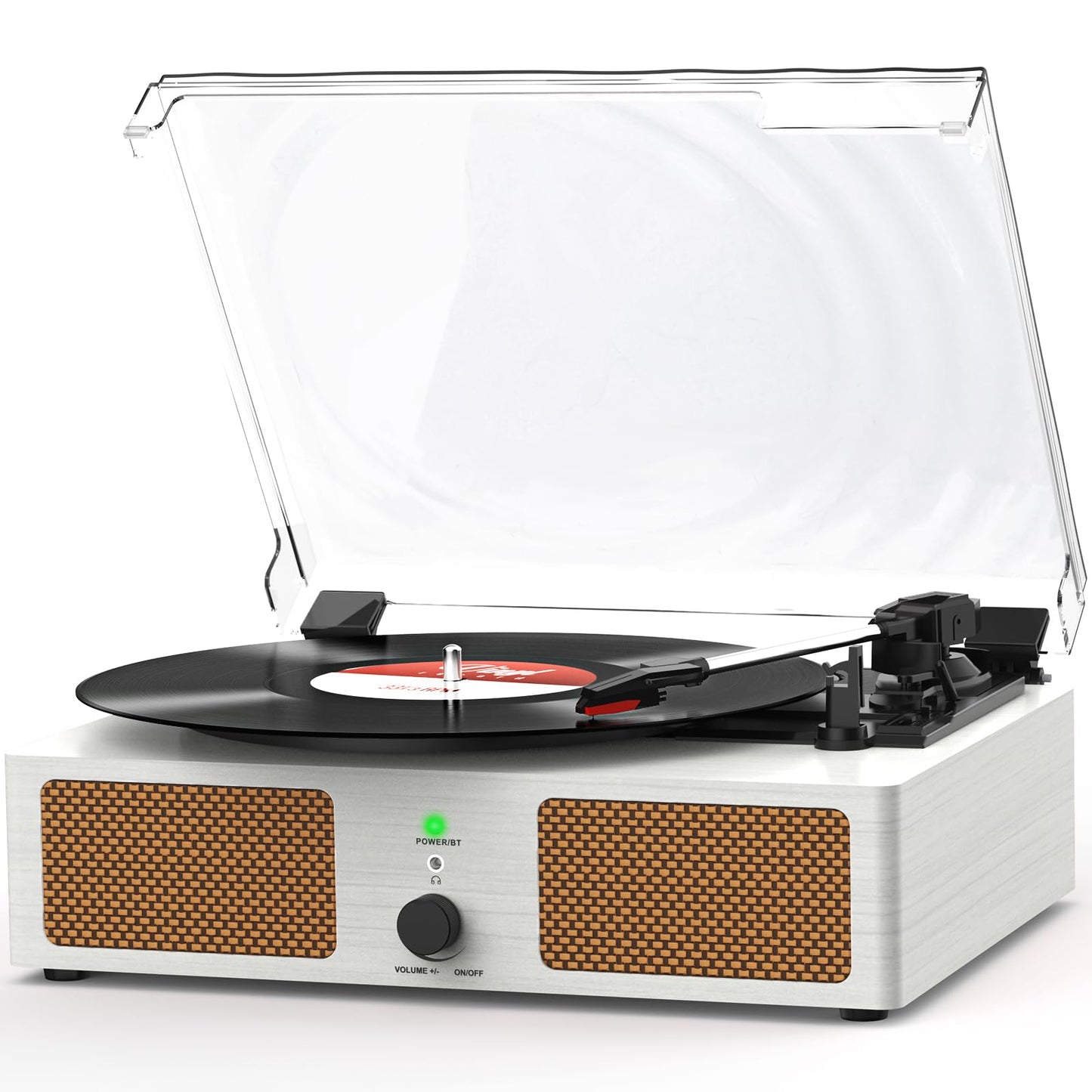 Vinyl Record Player with Built-in Speakers and USB,Belt-Driven Bluetooth Turntable with 3 Speed AUX Input Headphone Jack and RCA