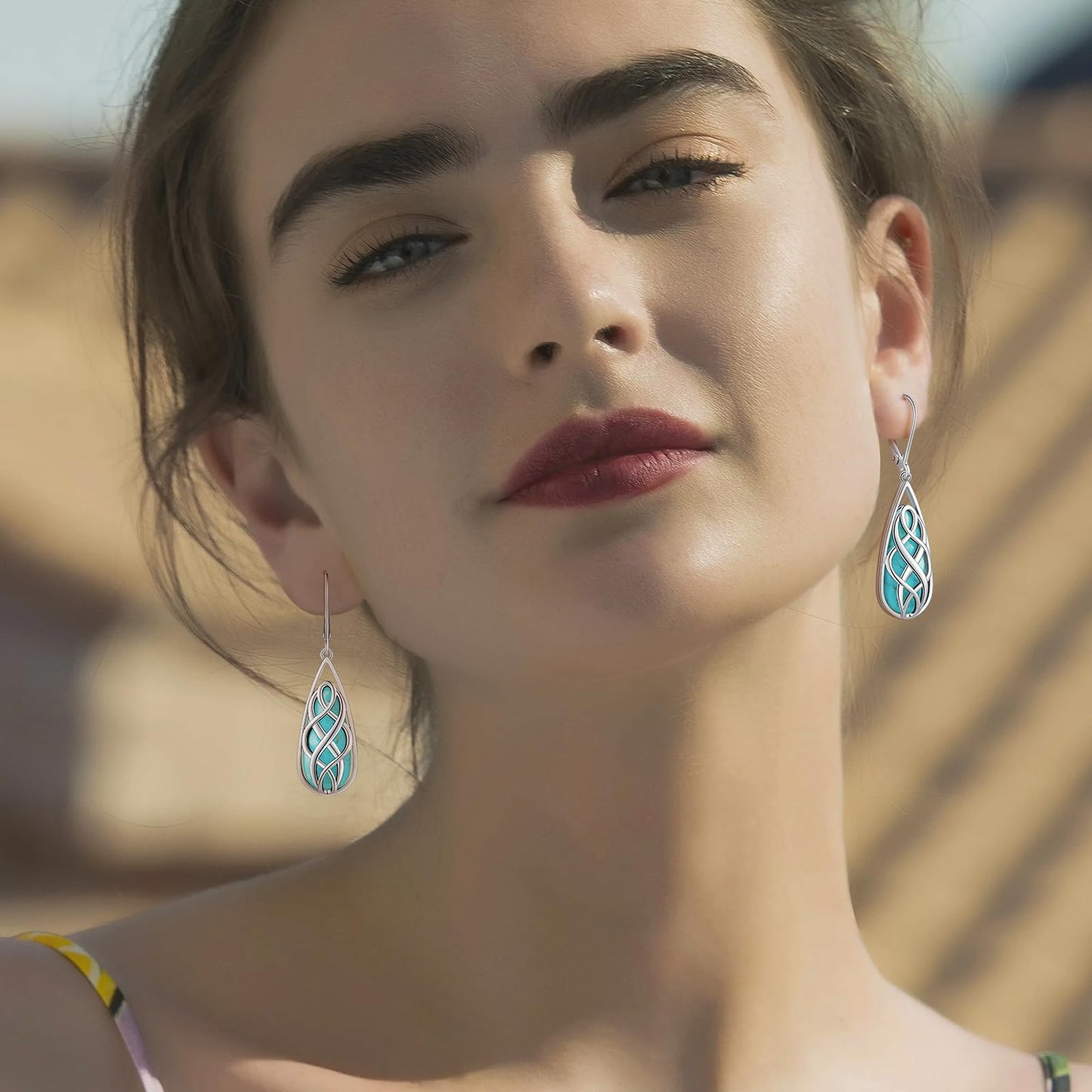 Phyonio Turquoise Earrings for Women, Turquoise Jewelry for Women S925 Sterling Silver Dangle Teardrop Earrings Celtic Design, Boho Jewelry Gift for Friend Lover Mother