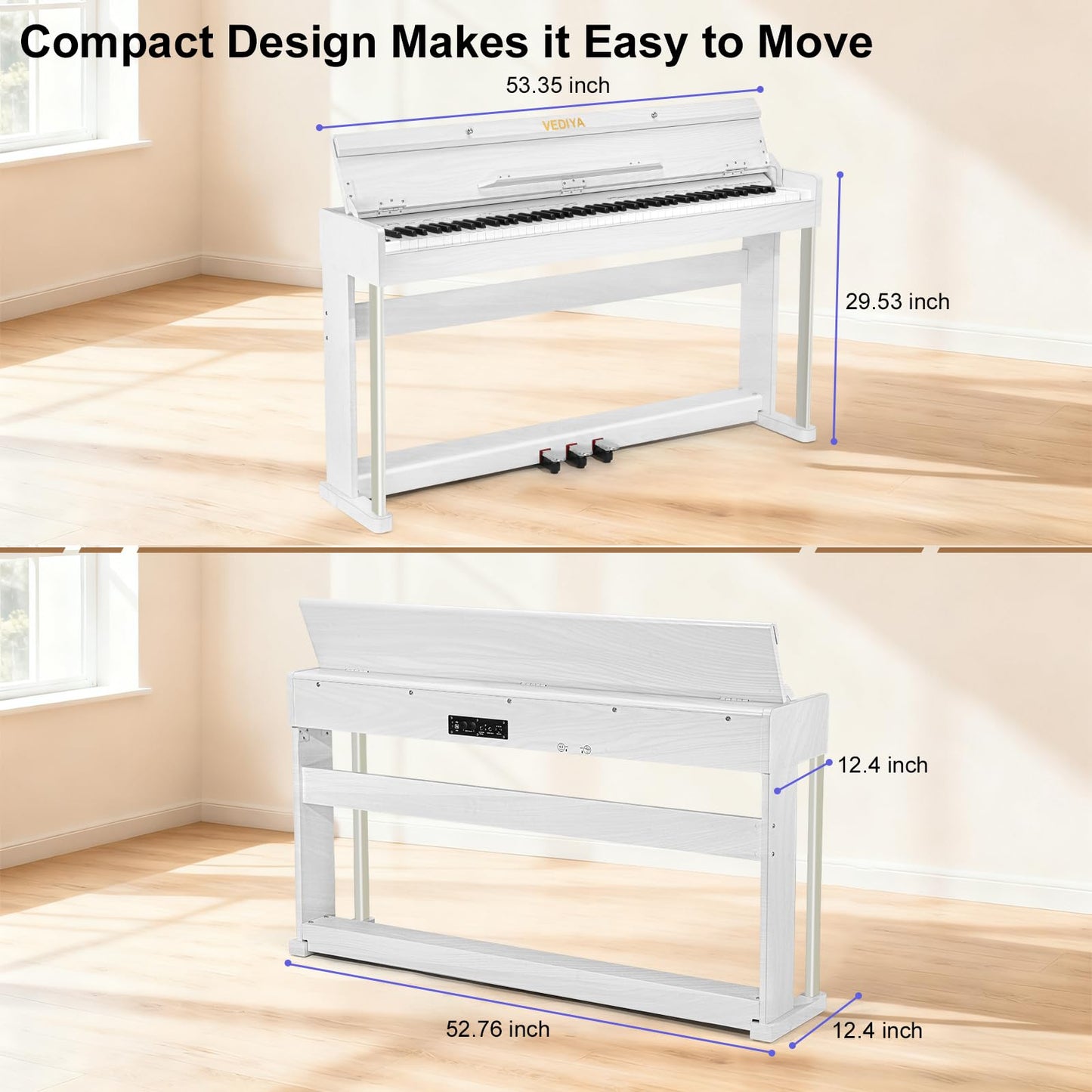 Vediya 88 Key Weighted Digital Piano Keyboard - Wood Piano Desk to Vanity, Hammer Action Electric Piano with MIDI, Ideal Home Digital Pianos & Keyboard Piano for Beginners (White)
