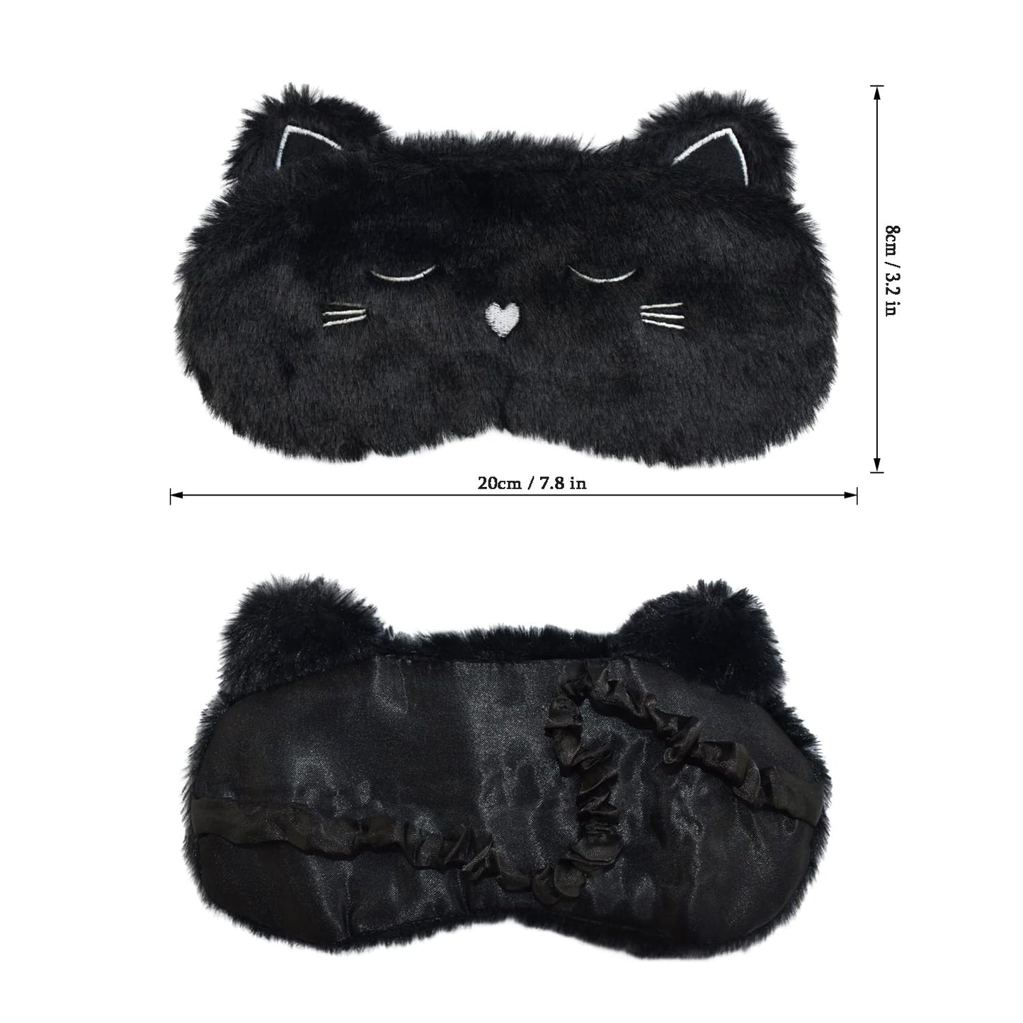 Ulbemoll Cute Sleeping Mask, Black Cat Soft Plush Fluffy Sleep Mask Men Cartoon Kittens Blindfold Novelty Eye Cover Eyeshade Shade for Kids Girls and Adult Travel (Black, Cat)