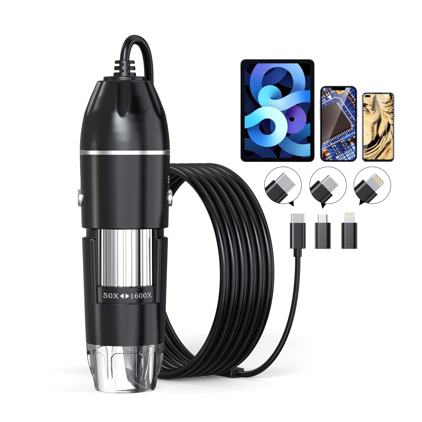 USB Digital Microscope, 50x-1600x Magnification Handheld, 1920P HD 8 LED Lights, Portable Pocket Microscope, Compatible with iOS