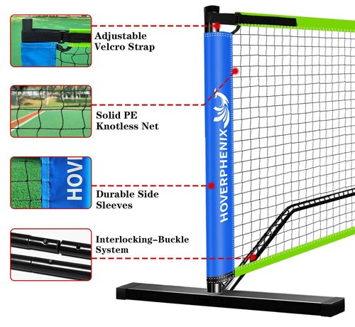 Hoverphenix Pickleball Net for Driveway with 22FT Regulation Size Pickleball Net, 4 Outdoor Pickleballs and Carry Bag, Weather Resistance Strong Steel Frame