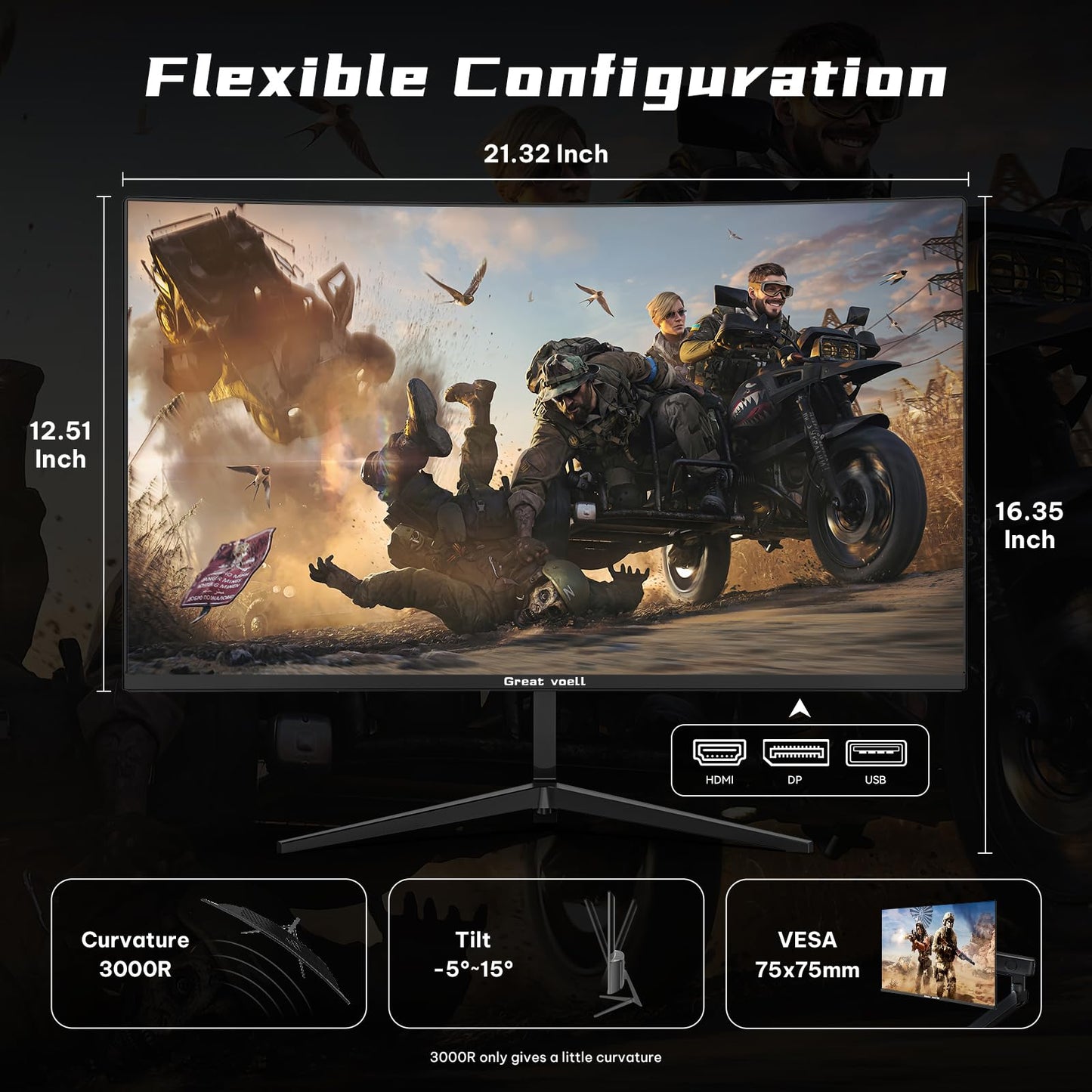 Great voell 24 Inch 200Hz Curved Gaming Monitor, 1ms MPRT Fast VA Computer Display, FHD 1920x1080P, AMD FreeSync, Low Motion Blur, 98% sRGB HDR PC Monitor, Frameless Design, HDMI & DisplayPort, VESA