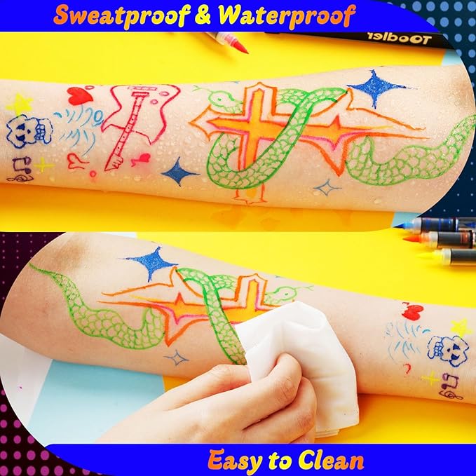 UV Neon Face Paint Markers 12 Colors, Glow in the Dark Body Paint under Black Light, Washable Temporary Tattoo Markers for Christmas Gifts Stocking Stuffers Glow Party Favors Halloween Makeup