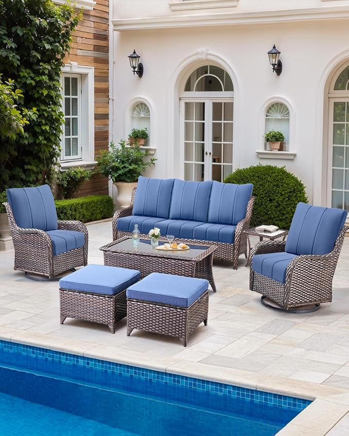 ACTREST Luxury 24x24x6 Inch Kitty Patio Sofa Cushions Set of 3 - Memory Foam Deep Seat Water-Resistant Patio Cushion for Dining Rocking Swivel Chairs Loveseat Sectional Couch - Navy Blue