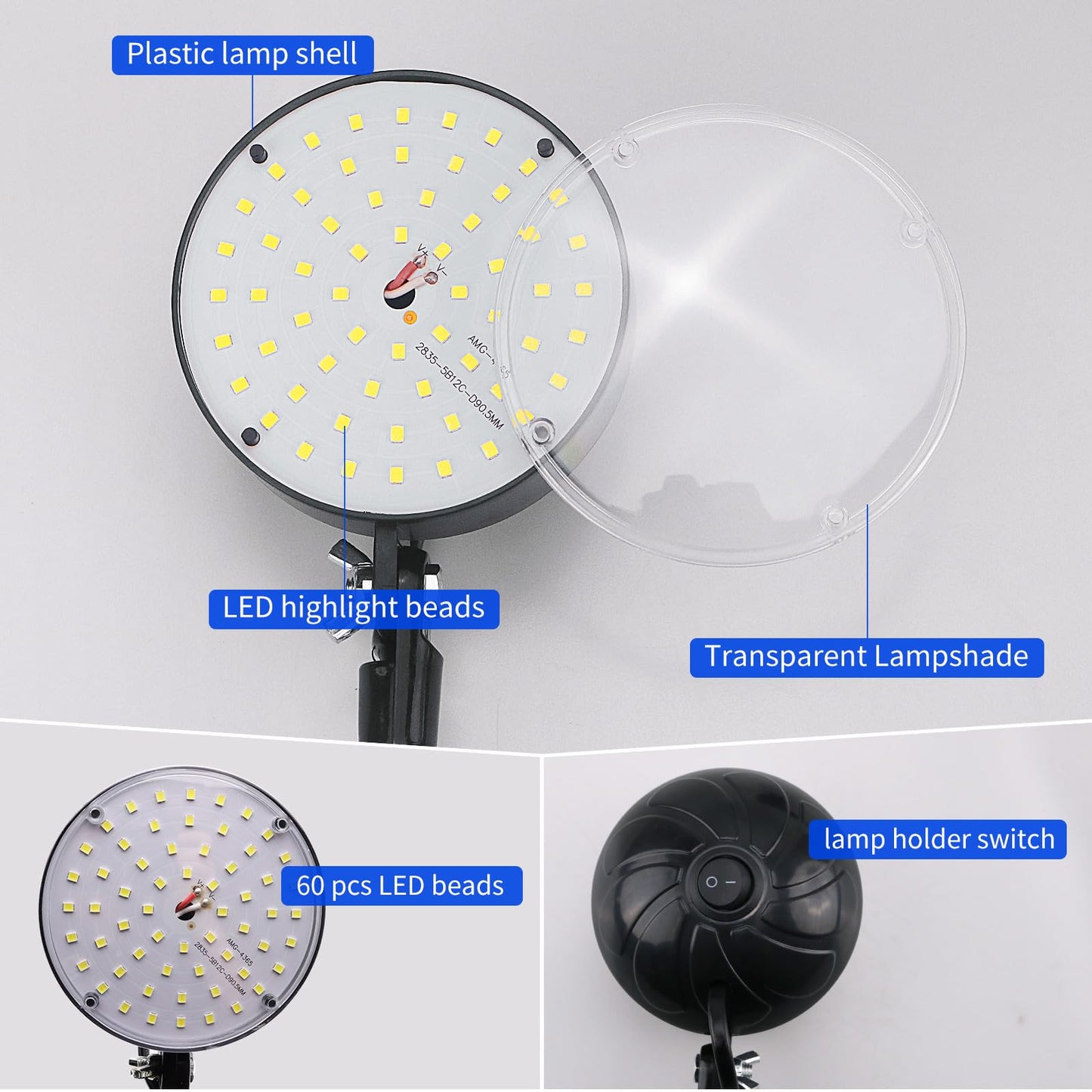WangJiaTai Magnetic Work Light, LED Machine Light, Work Light with Flexible & Magnetic Base, Shop Tool Lamp for Lathe, Work Bench, Sewing Machine, Bandsaw, Industrial Lighting, 2000 Lumens, Black