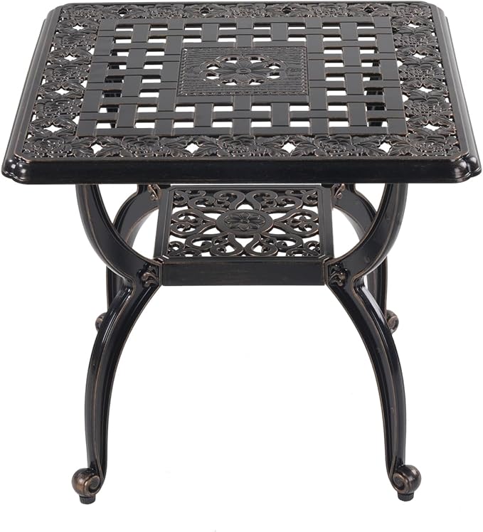 WILOUNGE Cast Aluminum Outdoor Side Table,Small Patio Table,Outdoor Coffee Tables for Patio,Garden,Balcony, for All Weather (Copper, Square)