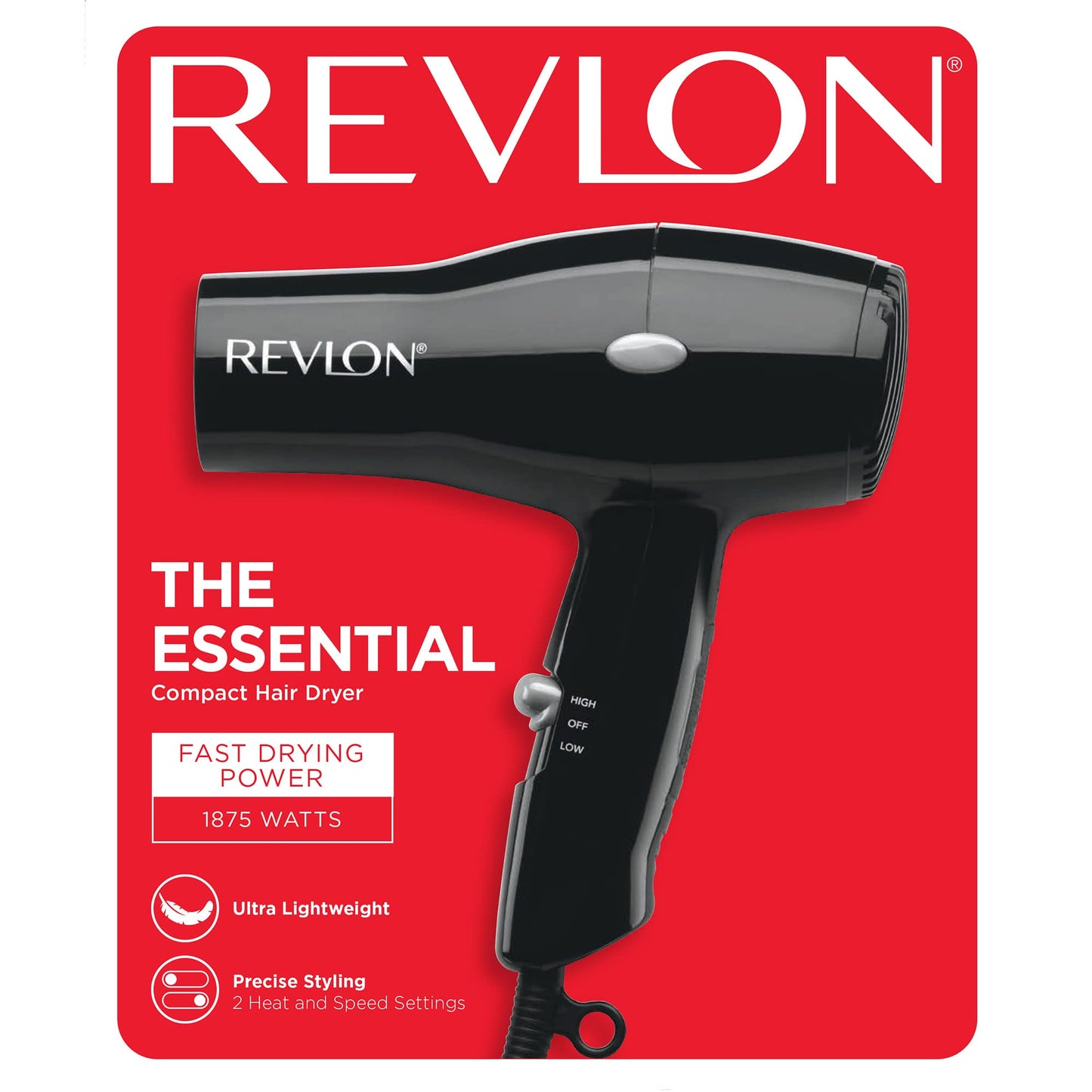 REVLON Travel Hair Dryer | Salon-Style Blowouts, Lightweight Design, 1875 Watts for Fast Drying with 2 Heat & Speed Settings for