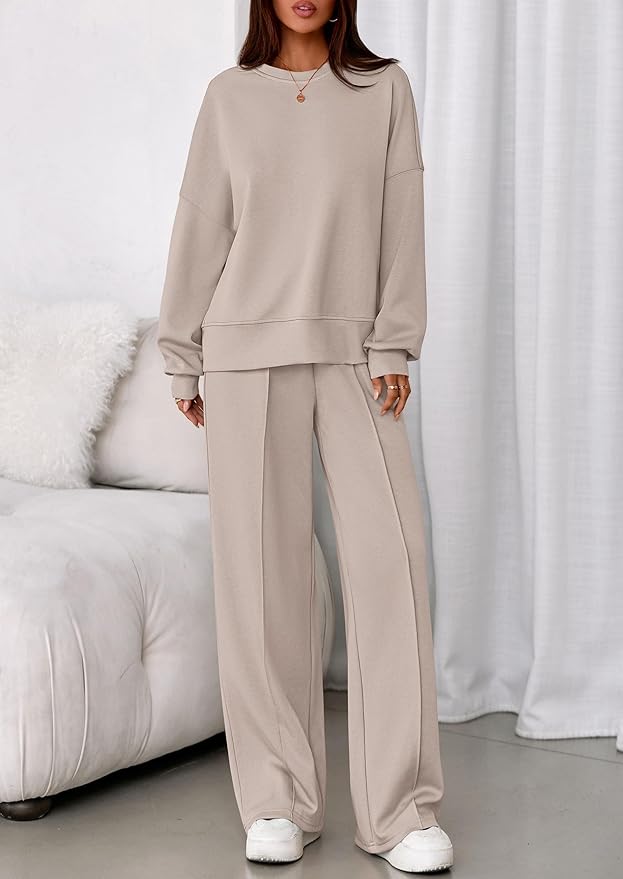 PRETTYGARDEN 2 Piece Sets For Women Fall Trendy Long Sleeve Sweatshirt Wide Leg Pants Loungewear Set Matching Sweatsuit