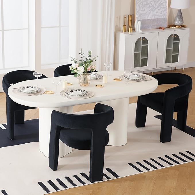 DAYALANE Modern Barrel Dining Chairs Set of 2, Upholstered Kitchen Chairs with Arms Comfy Velvet Side Chair for Living Room/Dining Room/Reception, Black Velvet