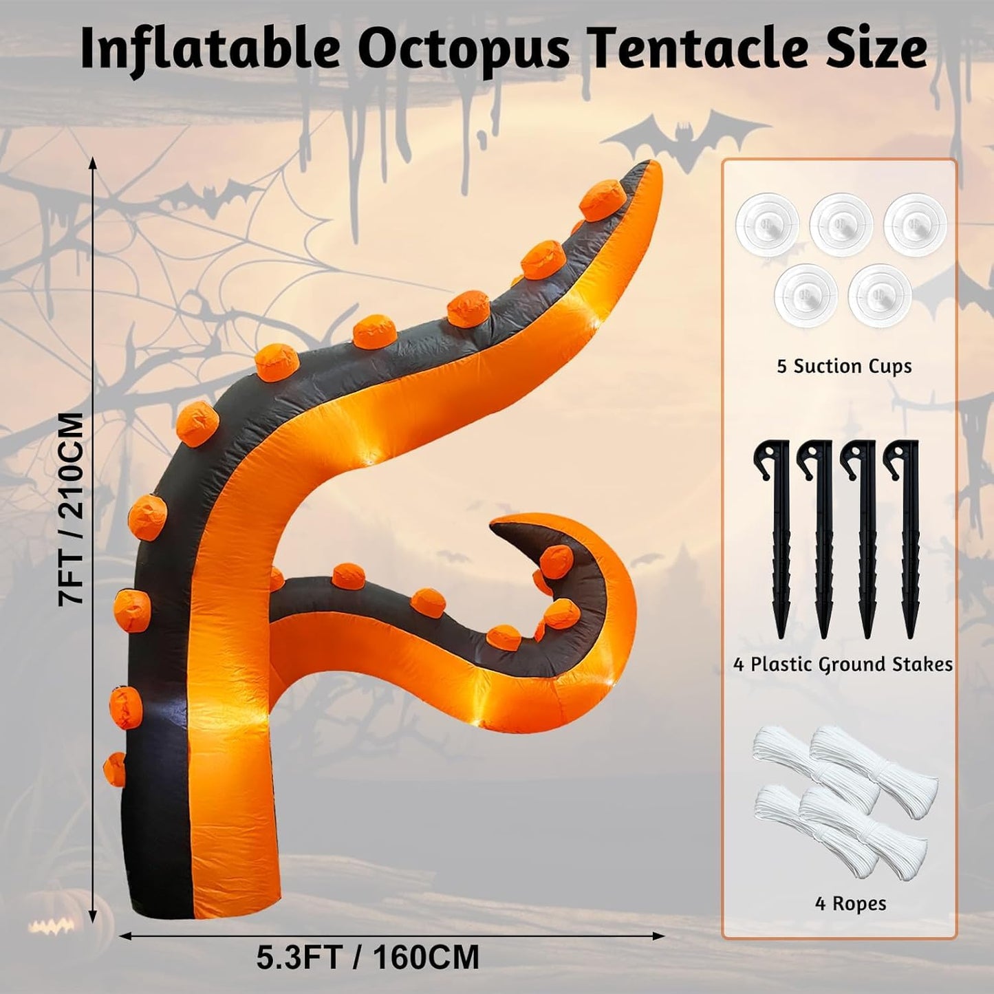 7 FT Halloween Inflatables Octopus Tentacle, Blow UpTrunk or Treat Car Decorations with Built-in LED Lights, Octopus Arm Legs Windows Decorations for Halloween Outdoor Party, Yard, Garden Dรฉcor (1PCS)