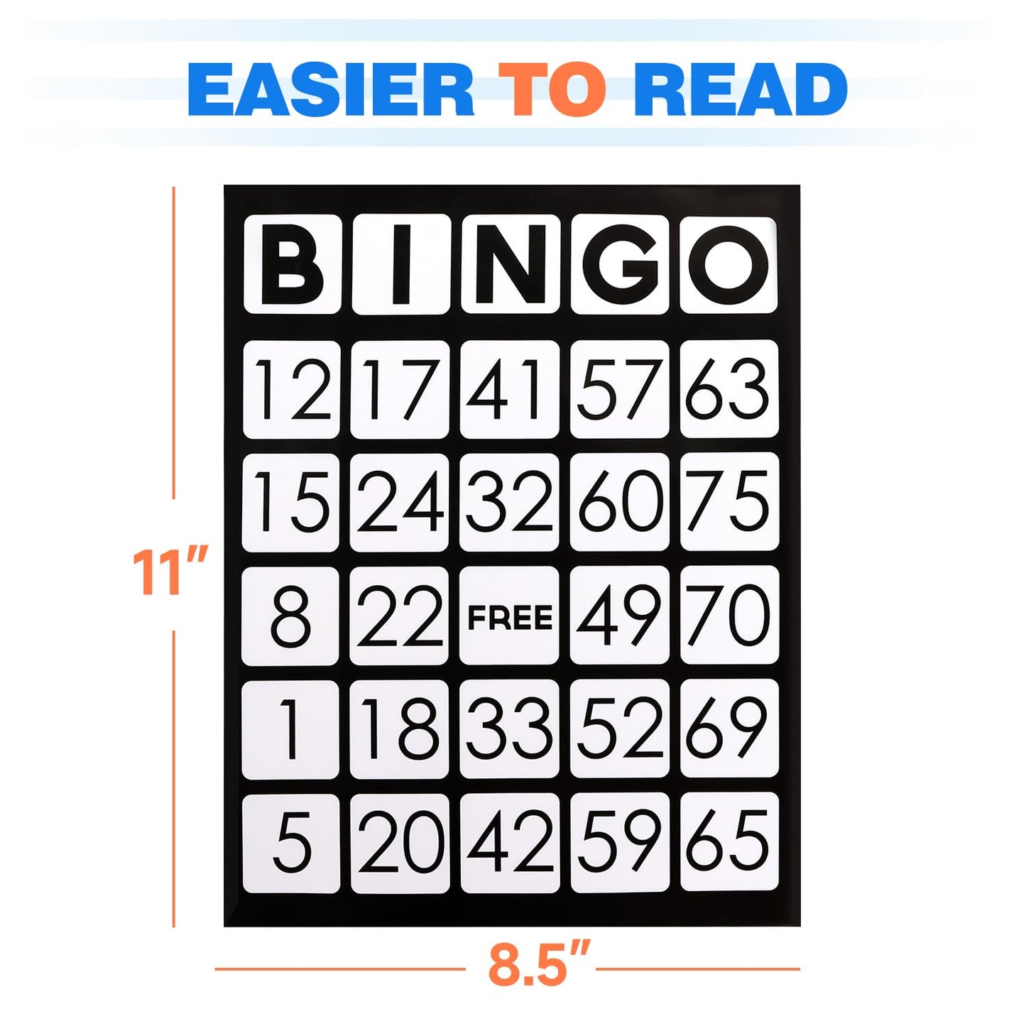GSE Games & Sports Expert 100-Pack Jumbo Bingo Game Cards with Easy Read Numbers, Reusable Paper Bingo Sheets for Large Groups, Family/Friend Parties, Game Nights