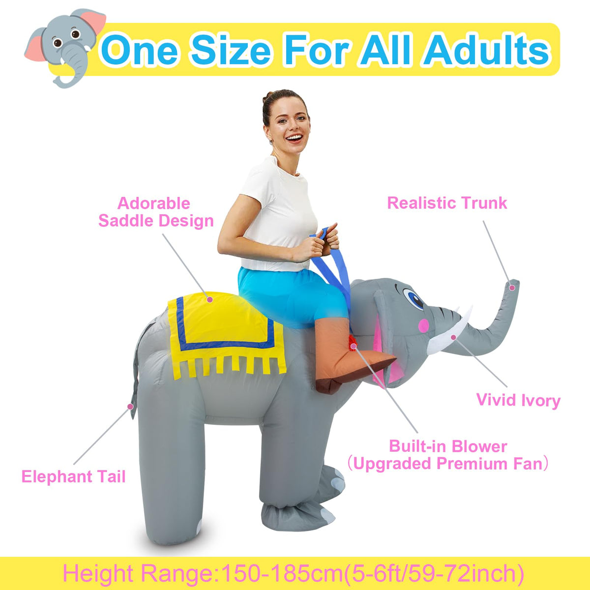 anroog Inflatable Costume for Adult Elephant Costume Halloween Blow Up Ride on Elephant Costumes Animals Suit for Men Women Cosplay Party