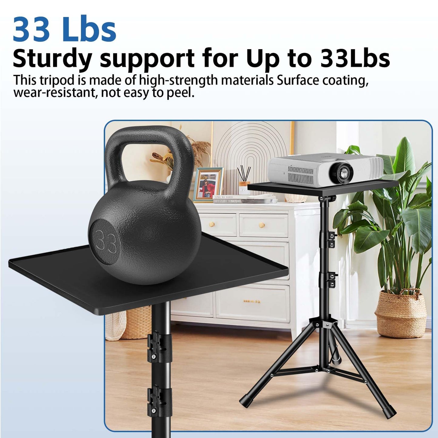 REHOSEUP Heavy Duty Projector Stand, 33LB Load Bearing & 22-55" Height Adjustable, for Projector/Laptop/DJ Gear, Outdoor/Office/Studio - Stable Base (Black)