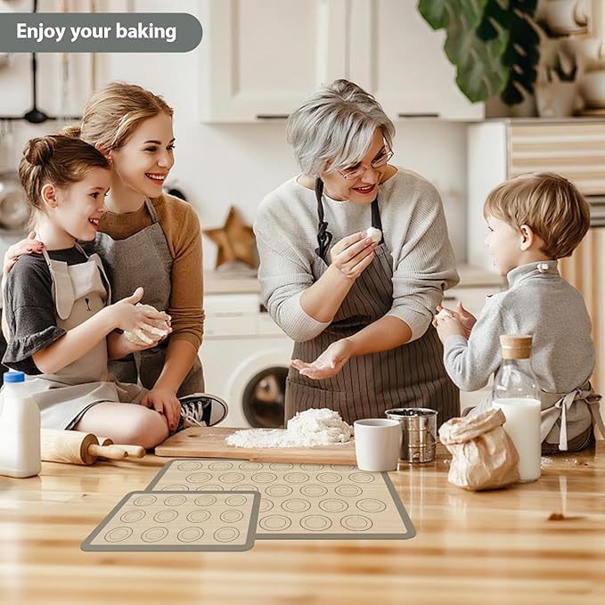 Macaron Silicone Baking Mats, 3 PCS Non Stick Macaroon Mat Silicone for Macarons, Cookie, Pastry, Gray