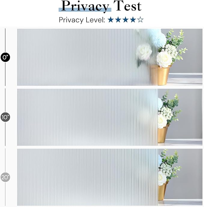 Haton Reeded Glass Window Privacy Film, Frosted Glass Window Film, Static Cling UV Blocking Stickers, Decorative Removable Cover for Bathroom Door Office, Non Adhesive 23.6" x 157.4"
