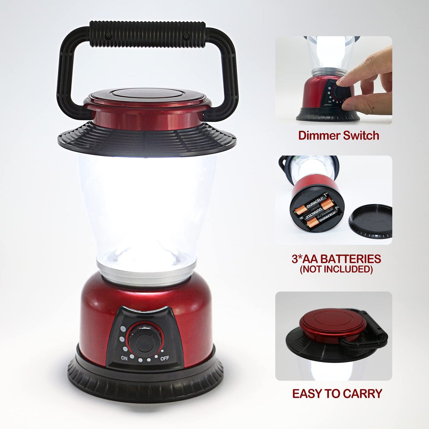 FANT.LUX LED Lantern Variable Power Retro Battery Powered Camping Light, COB High Brightness Dimmable Camping Lamp for Hiking, Fishing, Repairing and Emergency Lighting (Red-2 Pack)