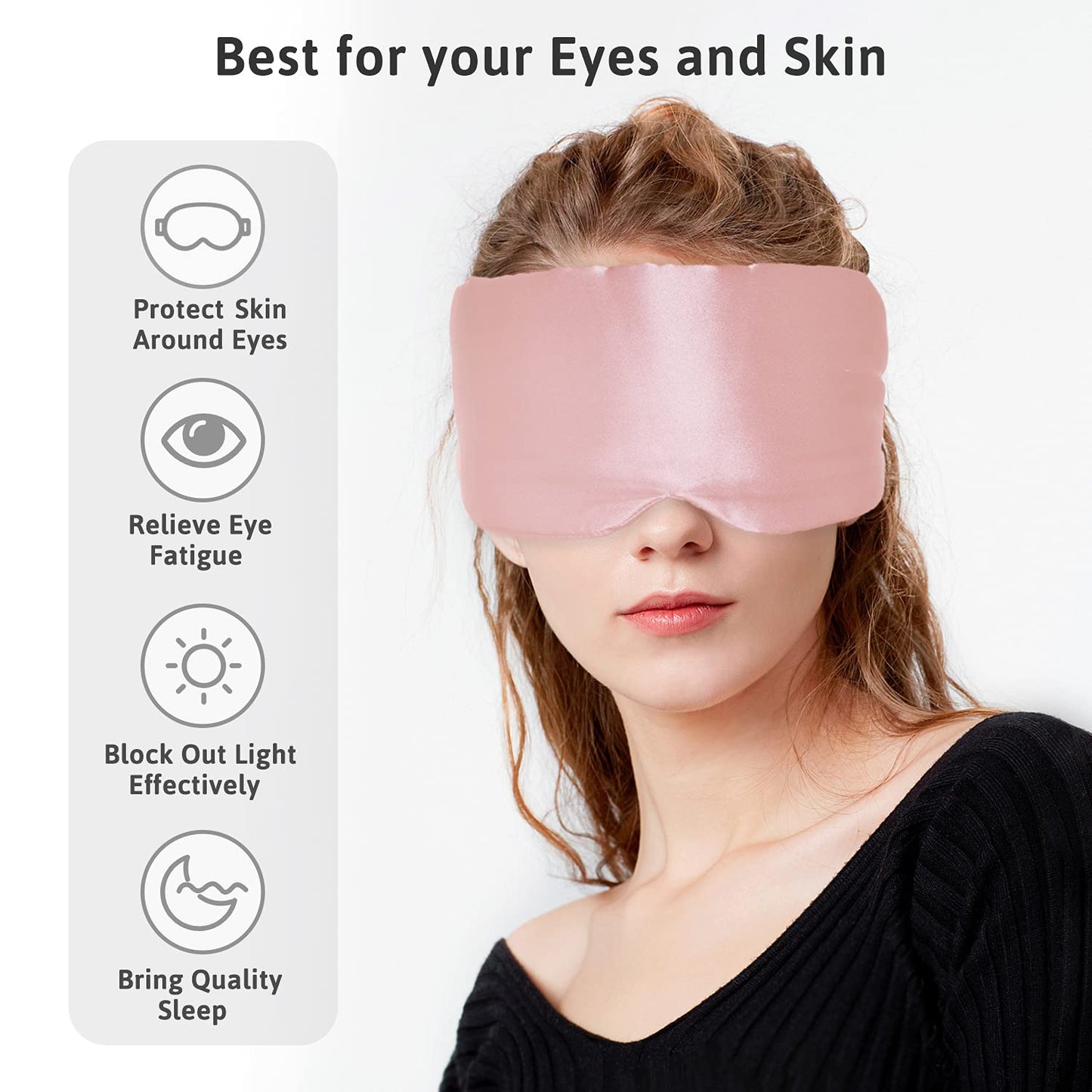 ATreebag Silk Sleep Mask for Women Men, Mulberry Silk Eye Sleeping Mask & Blindfold with Adjustable Strap, Blackout Eye Cover for Sleep Travel Yoga Nap, Large Size, Light Plum