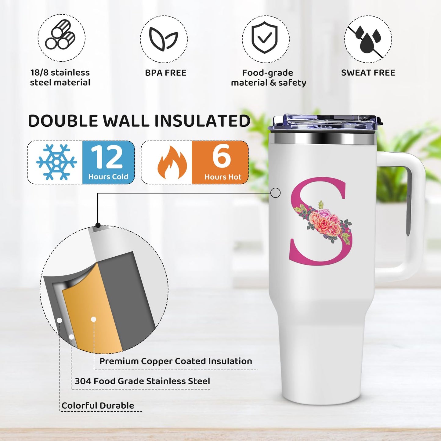 AiHeart Personalized Gifts for Women,Birthday Gift for Sister,Wife,Best Friend,Monogrammed Customized Gifts,Travel Tumbler,Iced Coffee Tumbler,for Christmas,Halloween-S