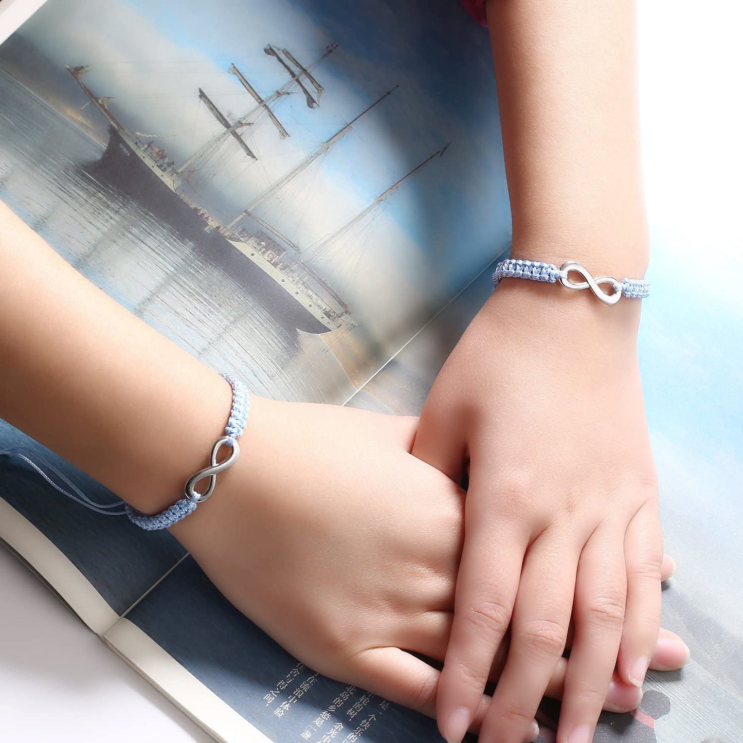 RINHOO 2PC/Set Stainless Steel 8 Infinity Couple Bracelet Braided Leather Rope Bangle Wrist Adjustable Chain Fit 7-9 Inch for Lo