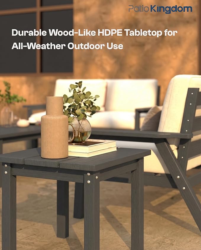 Patio Kingdom 7 Piece Patio Furniture Set, HDPE Outdoor Sectional with Beige Washable Thick Cushions, Coffee Table & Side Table, Patio Conversation Sets for Lawn, Garden, Porch, Balcony (Grey Frame)