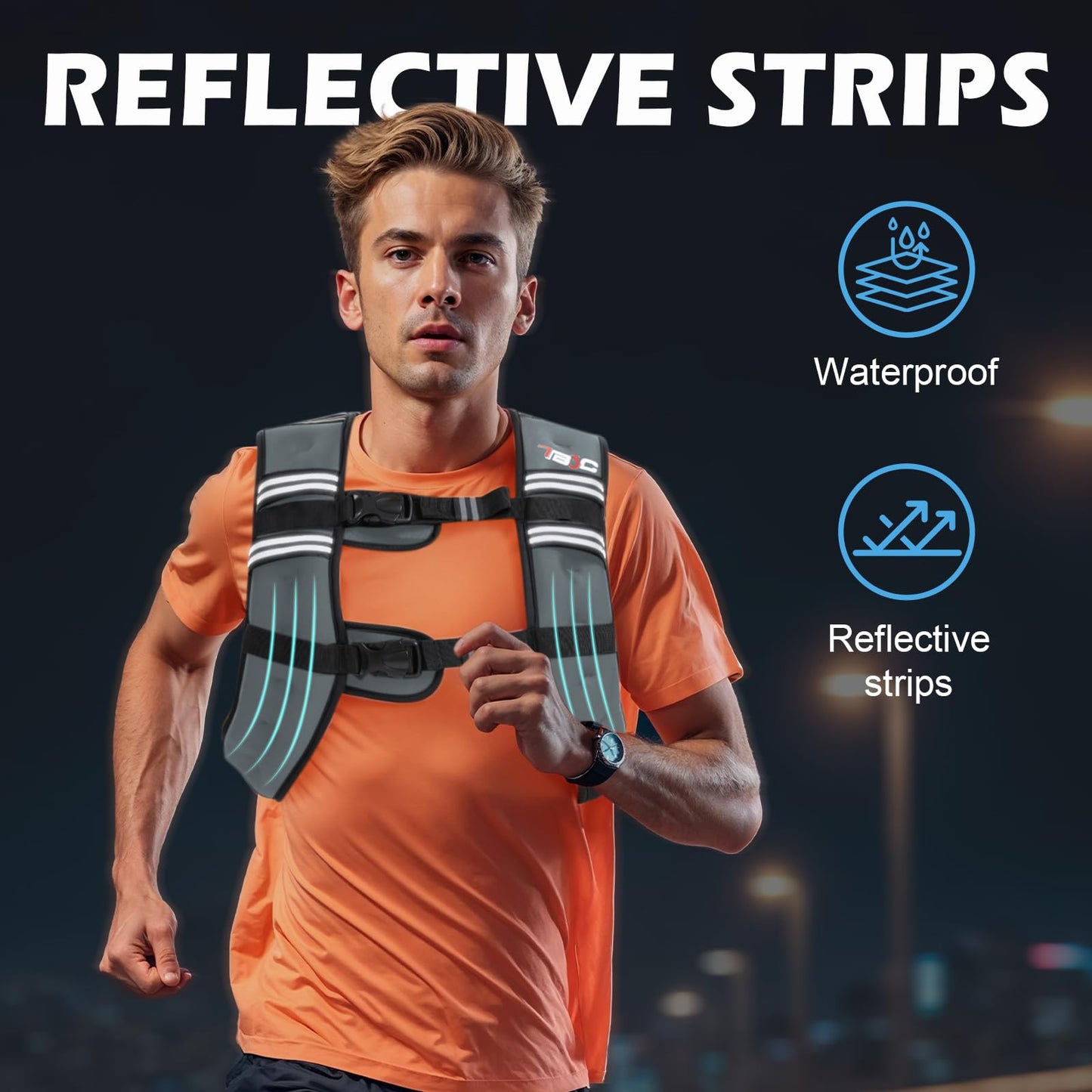 TB3C Weighted Vest with 12lbs Weights and Reflective Stripe, Weight Vest Men and Women for Workout, Strength Training, Running