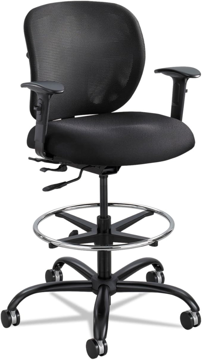 Safco Vue Office Chair, Heavy Duty Stool, 400 lbs Capacity, Ergonomic Mesh Back, 360 Swivel Seat, 5-Star Base, Big and Tall, Black