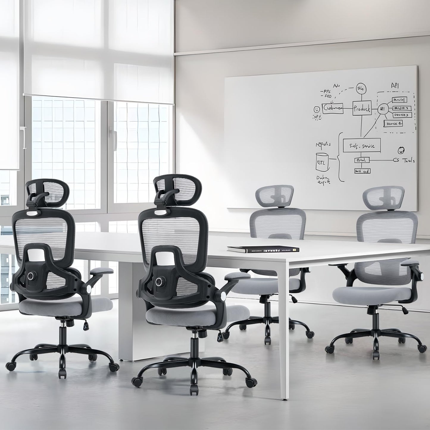 ACFOUL Ergonomic Office Chair, Mesh Desk Chair with 2D Adjustable Lumbar Support – Relieve Back Pain for Long Workdays Sitting, High Back with 3D Headrest & Armrests for Home Office Comfort, Dark Gray