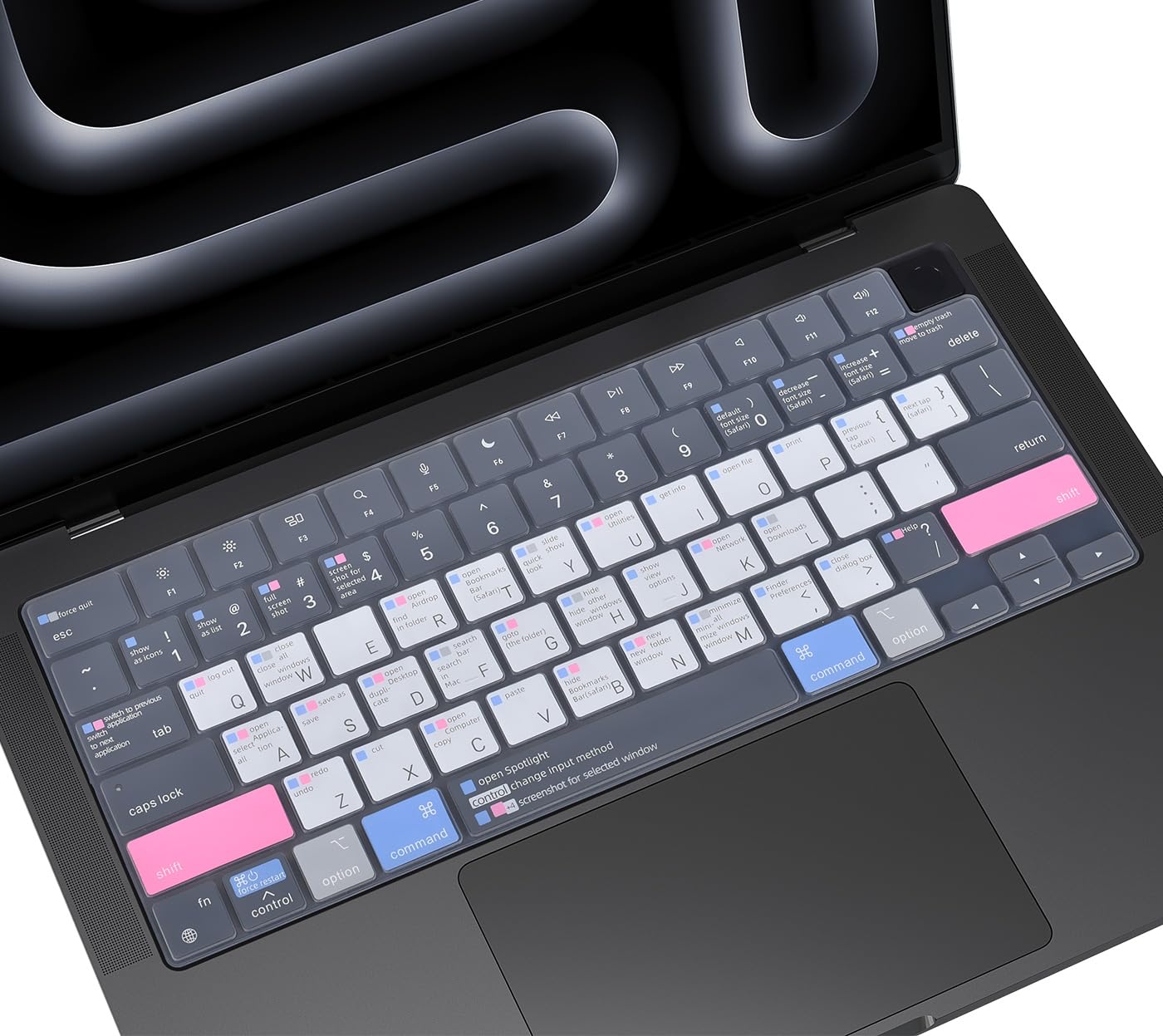 Shortcuts Hotkey Keyboard Cover for 2025-2021 MacBook Pro 14 inch A3434 A3112 A3401 A3185 A2992 A2918 A2779 A2442 with M5 M4 M3 M2/ Pro 16 A3403 A3186 A2991 A2485/MacBook Air 15.3 13.6 Skin-Grey -Like New