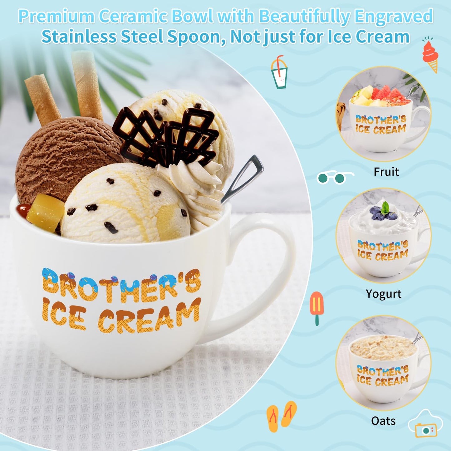 Aremdys Brother Gifts from Sister, Gifts for Brother, Brorhers Gift Ice Cream Bowl Set, Fathers Day Gift for Brother's Adult, Best Birthday Graduation Present for Brothers from Sister