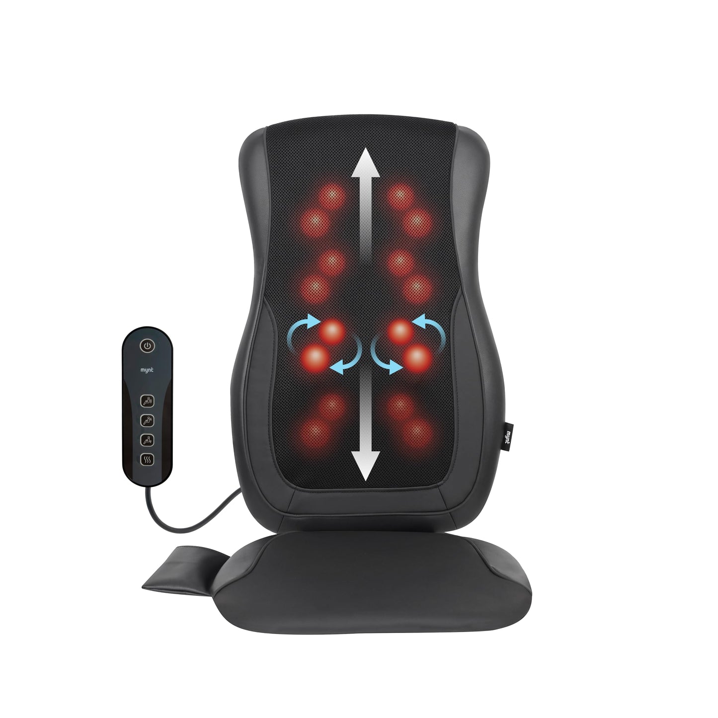 Mynt Black Acupressure Massage Chair Pad with 4 Deep Kneading Nodes, Shiatsu Back Massager for Chair with Heat, Heated Back Massage with a Cushion for Deep Tissue, Gift for Father Day