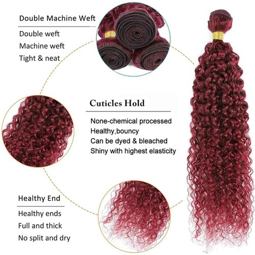 Fabimiya Human Hair Bundles Burgundy 99J Jerry Curly 14 16 18 Inch Bundles Human Hair 100% Unprocessed Burgundy Soft Sewn In Hair with Double Weft for Black Women